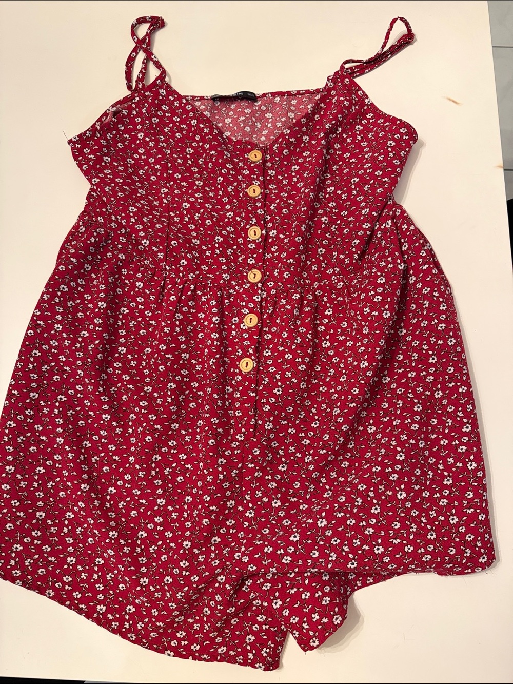 SHEIN Red Floral Button-Front Romper